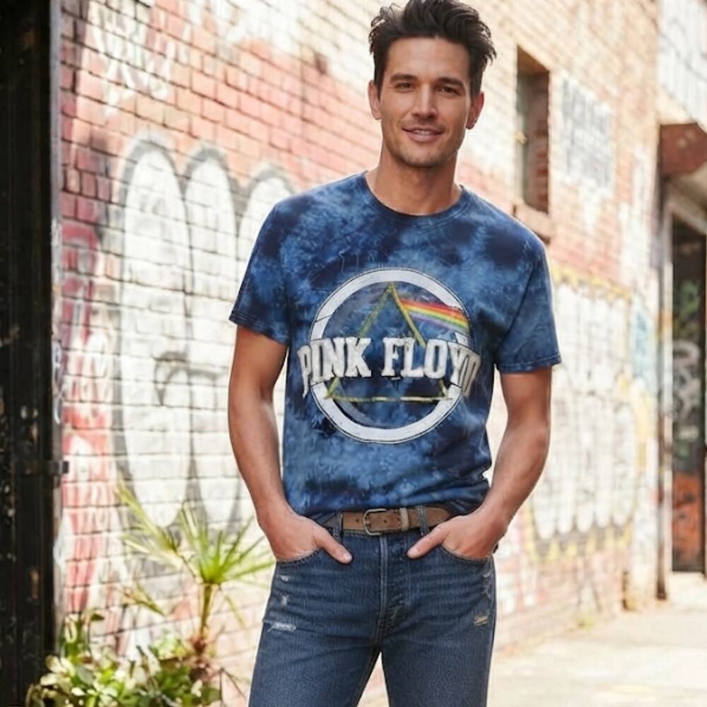Pink Floyd Dark Side Moon Tie Dye Band Concert T-Shirt Mens Size M Blue Festival